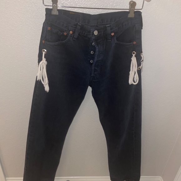 LEVI’S 501 Reworked Upcycled Lace Up Dark Navy Denim Jeans Size Fits 27-… - Picture 2 of 10